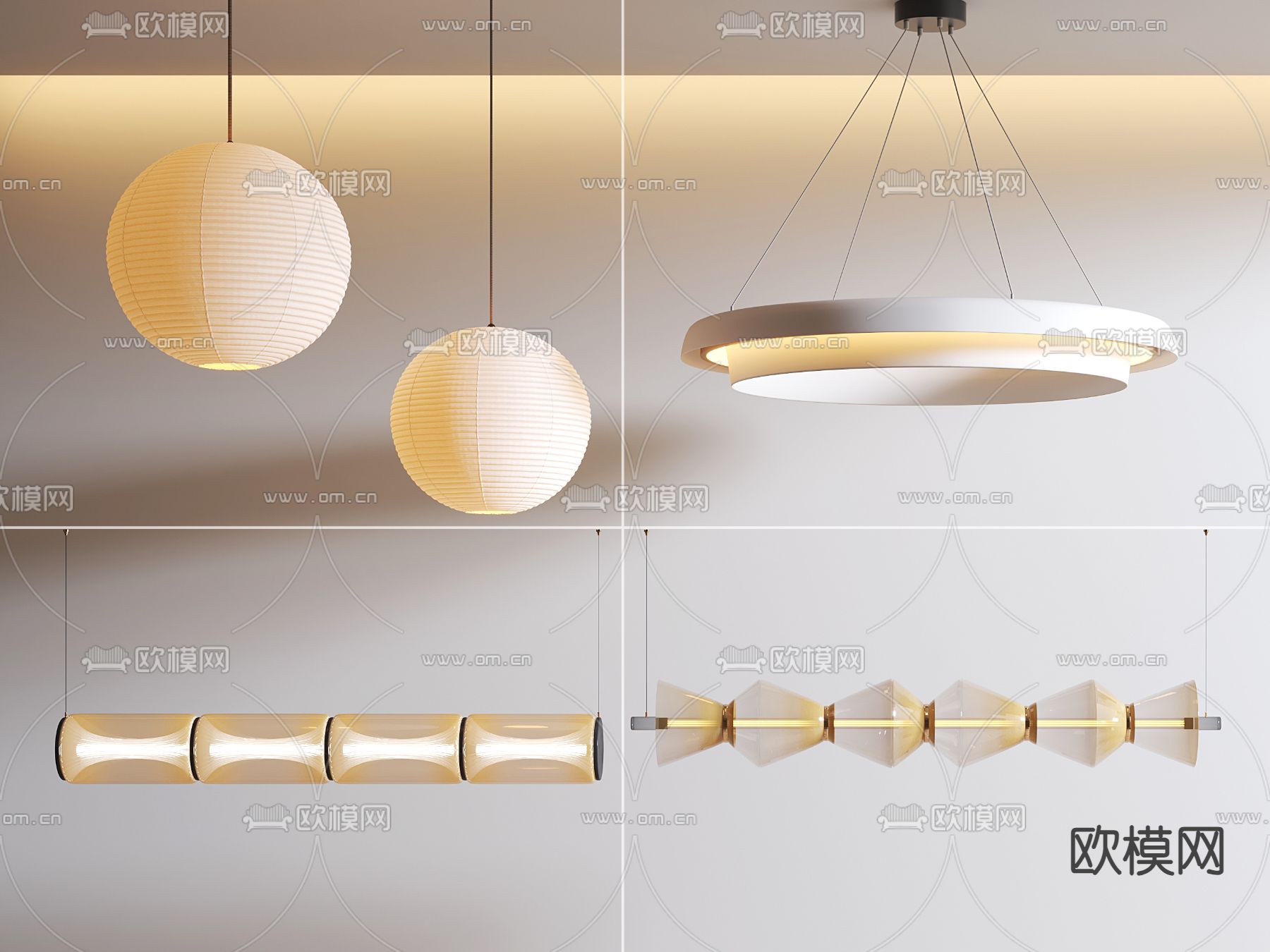奶油风吊灯su模型下载（渲染图2）