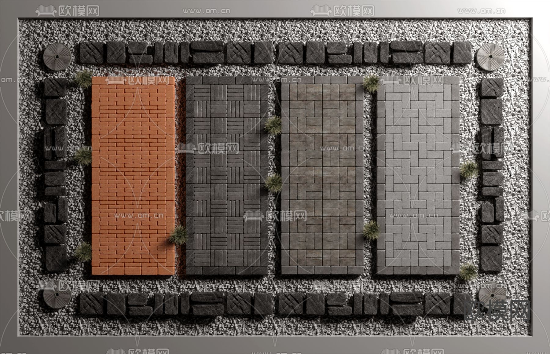中式步汀 岩石石头铺地su模型下载（渲染图1）