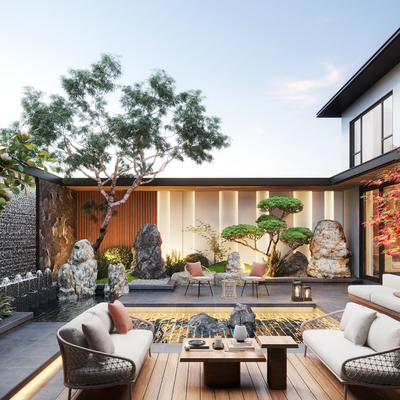  现代庭院景观 后花园su模型 