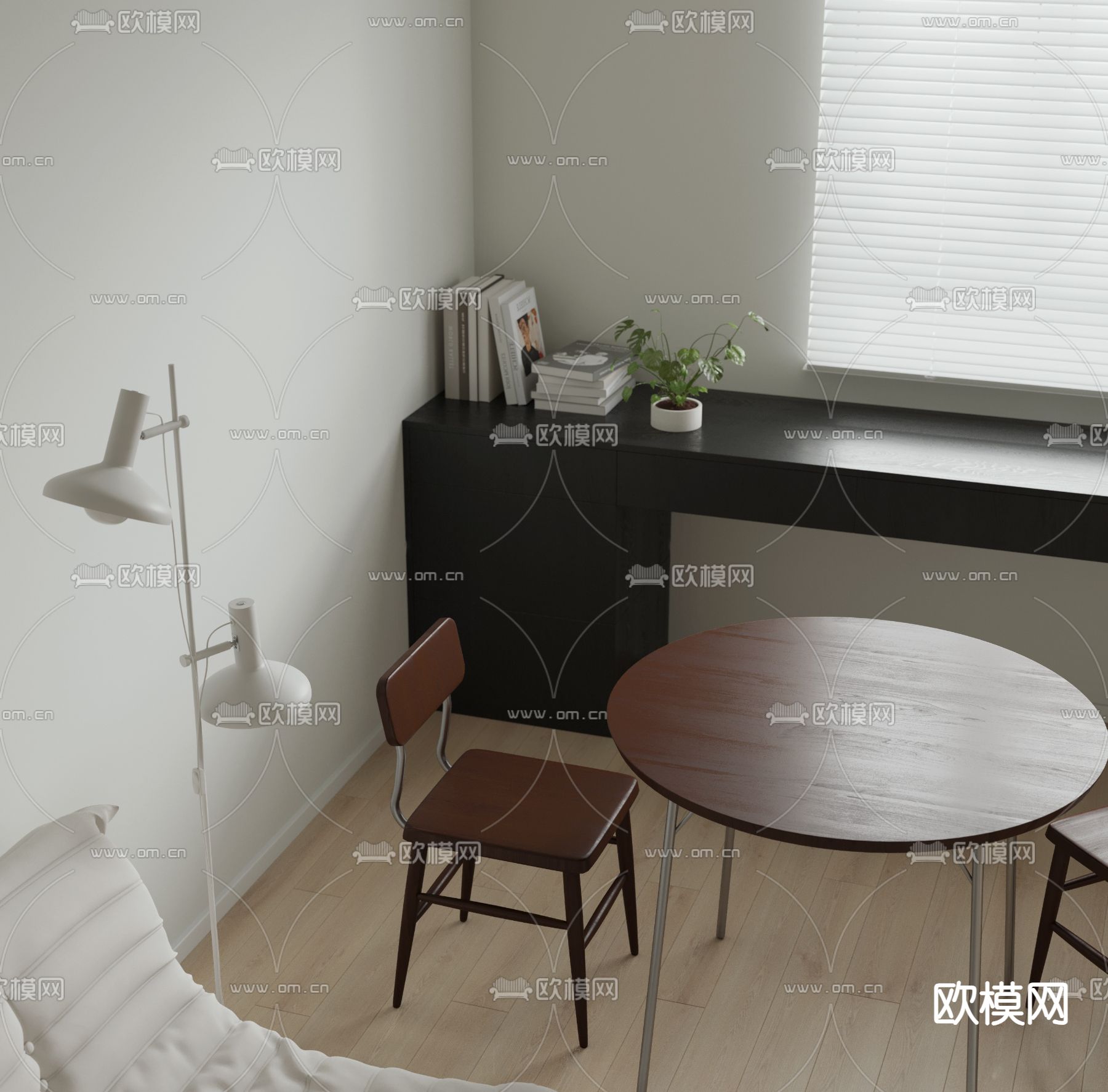 奶油风公寓 客餐厅3d模型下载（渲染图3）