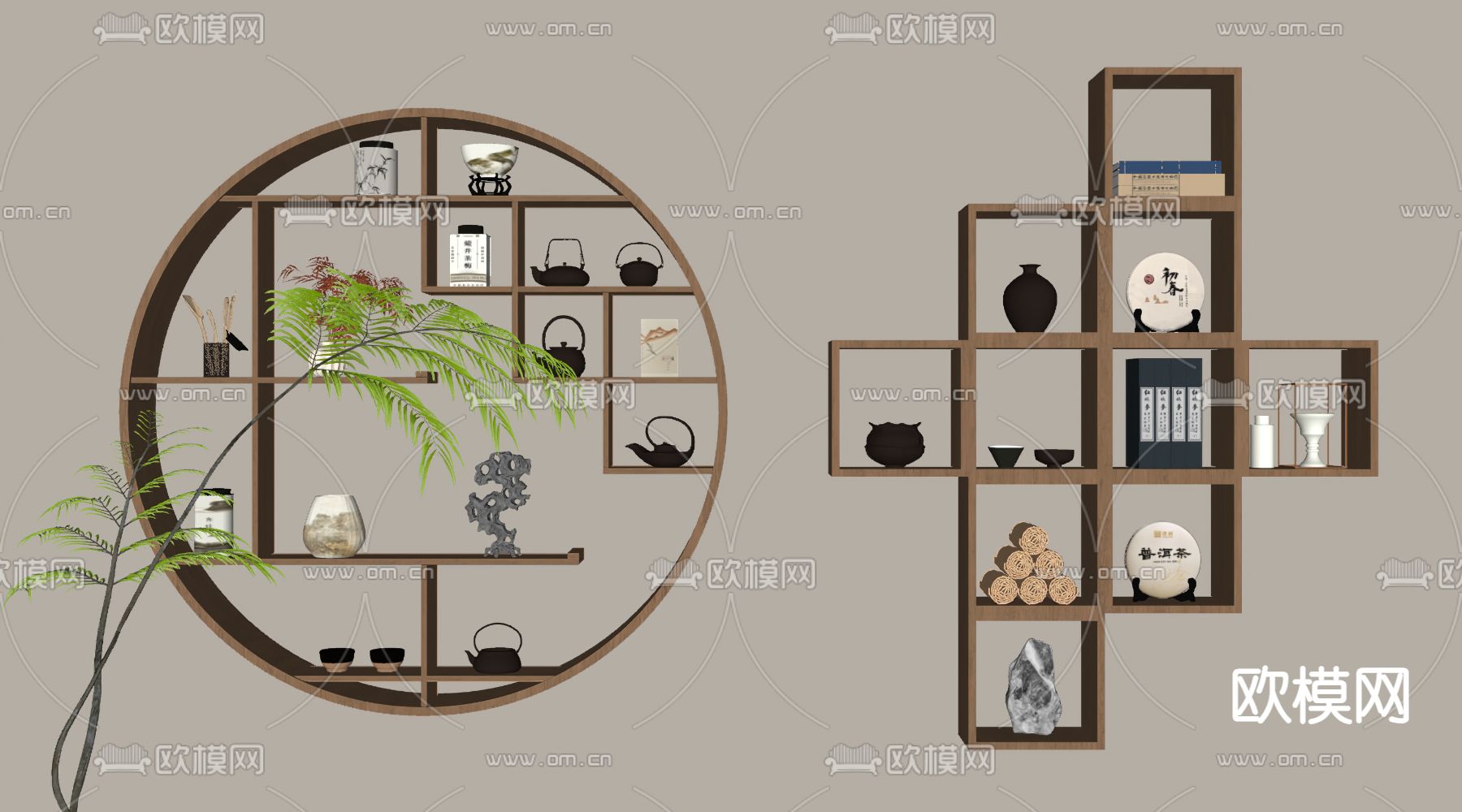 新中式置物架 茶架su模型下载（渲染图2）
