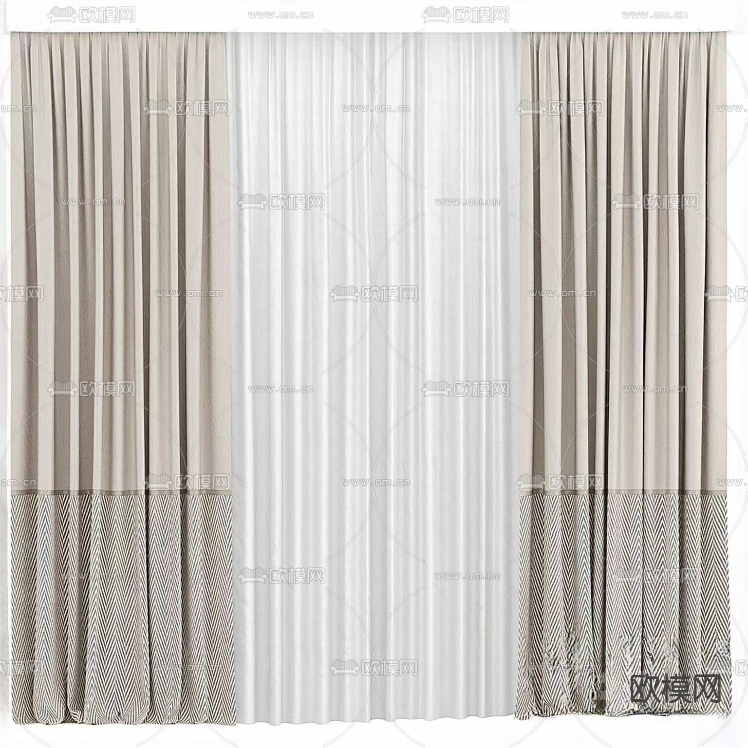 素色窗帘 窗纱3d模型下载（渲染图1）