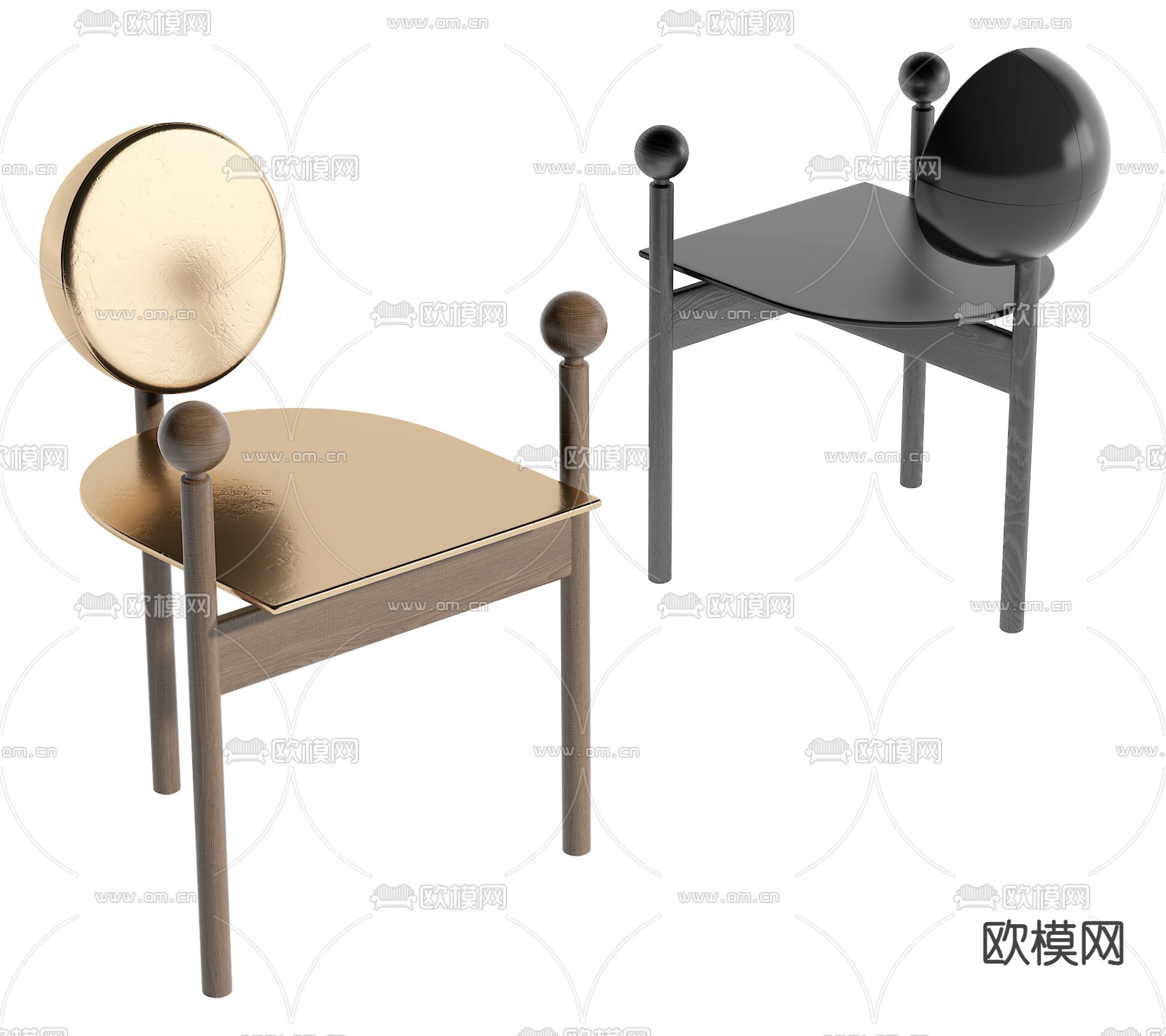 轻奢餐椅 椅子 单椅su模型下载（渲染图1）
