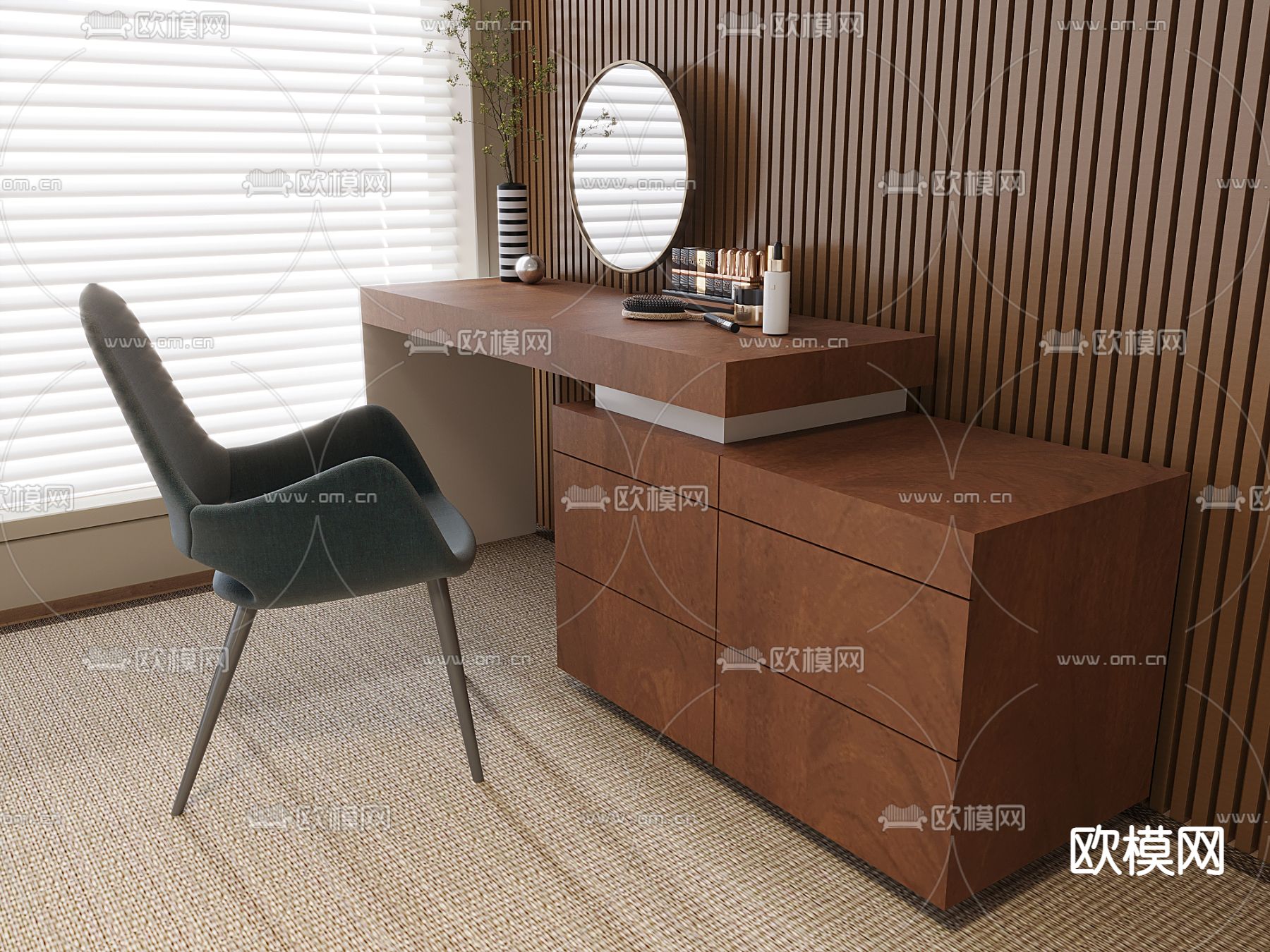 中古风书桌椅su模型下载（渲染图1）