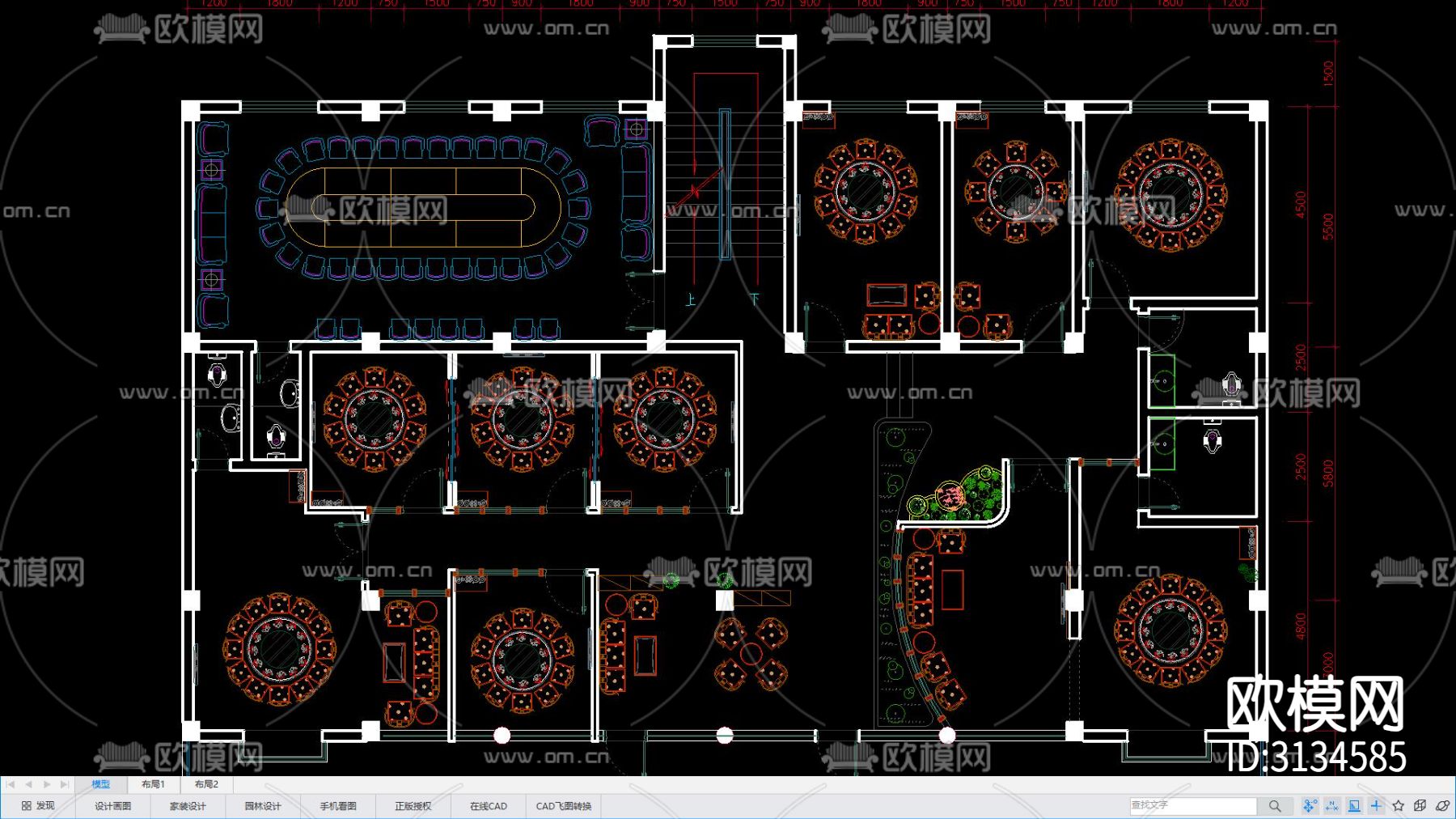 餐饮空间包厢层cad大样图下载（渲染图1）