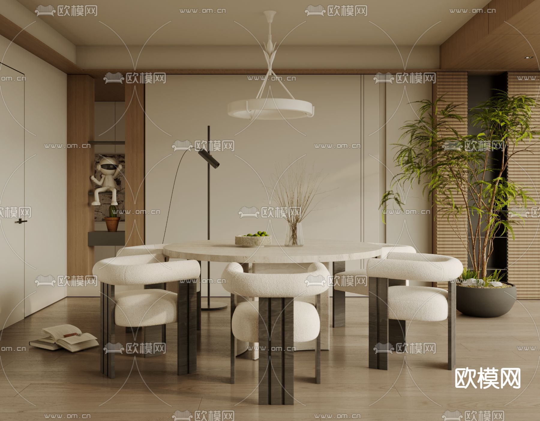 现代餐厅 圆餐桌su模型下载（渲染图1）