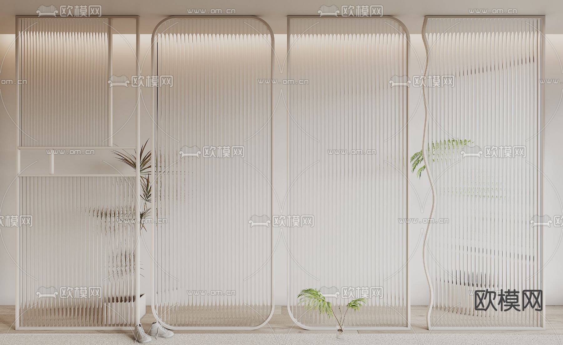 奶油风玻璃隔断 屏风3d模型下载
