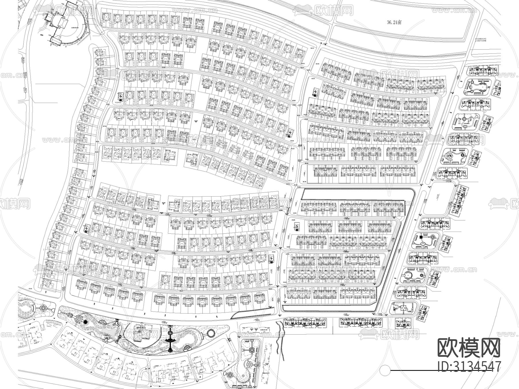 20套精选居住小区cad平面图下载（渲染图9）