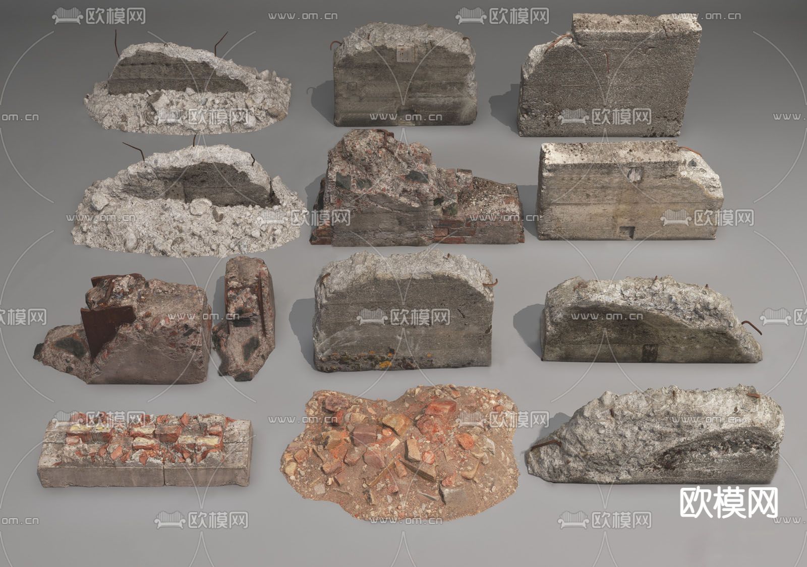 破损砖墙 石砖3d模型下载