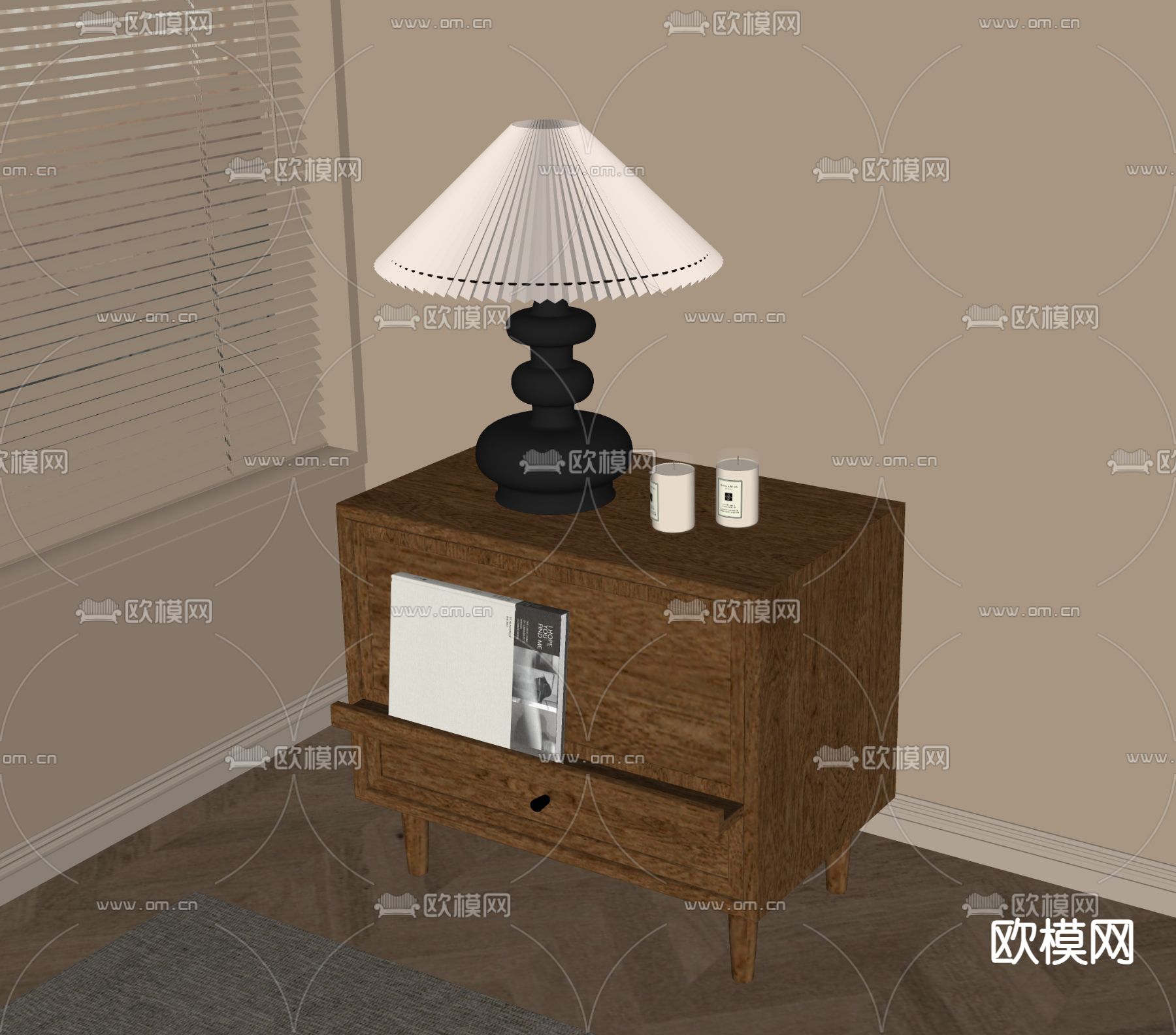 中古风床头柜su模型下载（渲染图2）