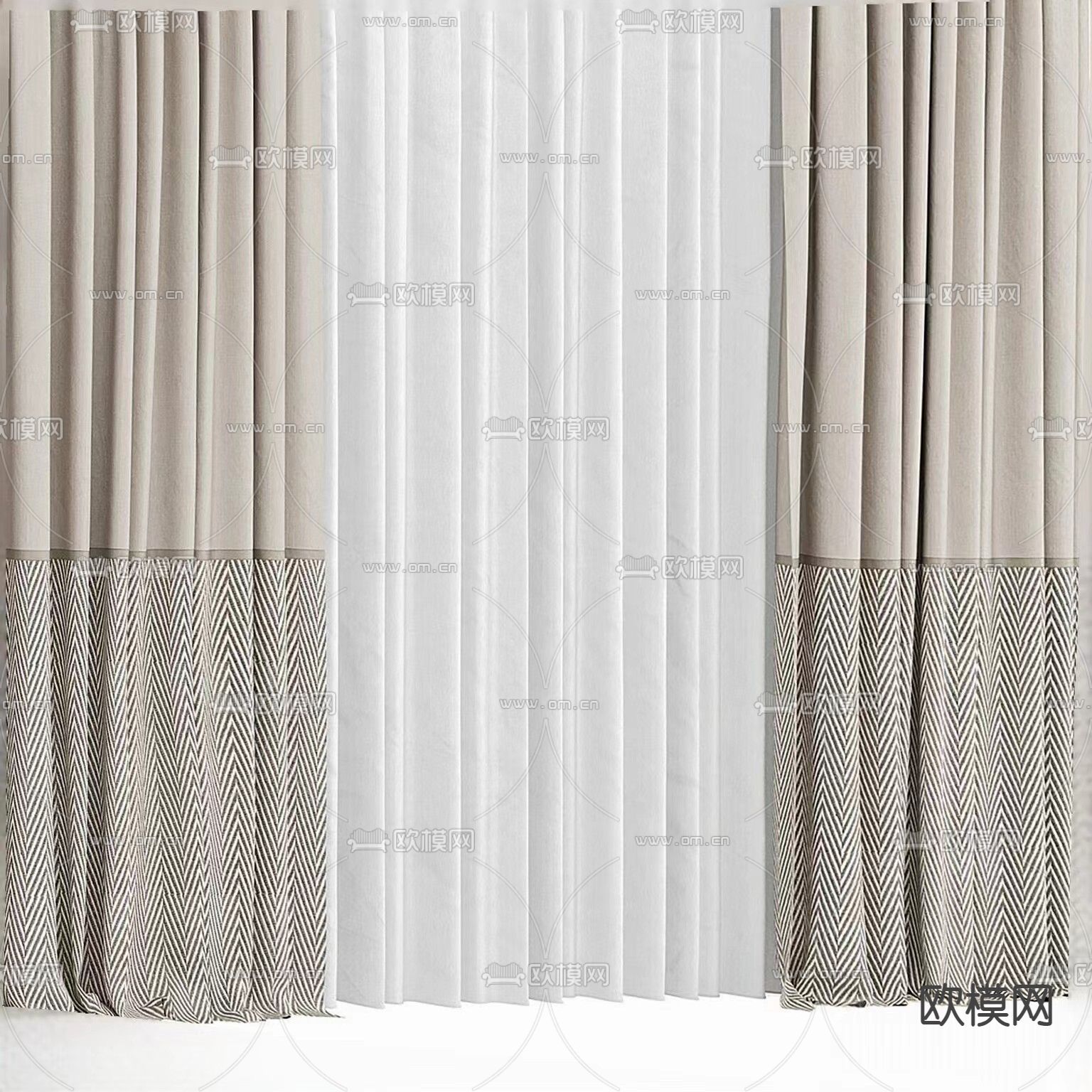 素色窗帘 窗纱3d模型下载（渲染图2）