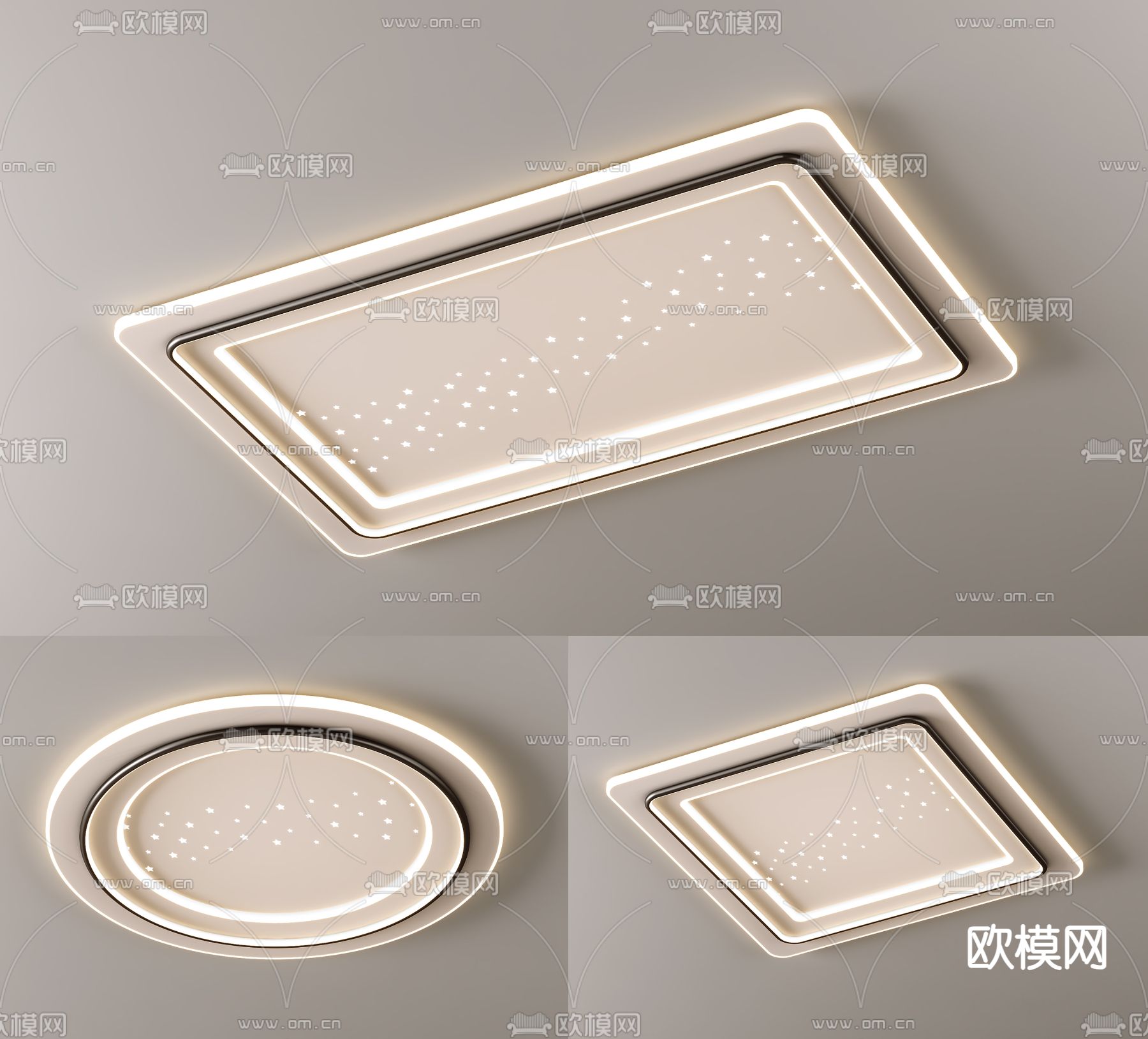 奶油风吸顶灯su模型下载（渲染图1）