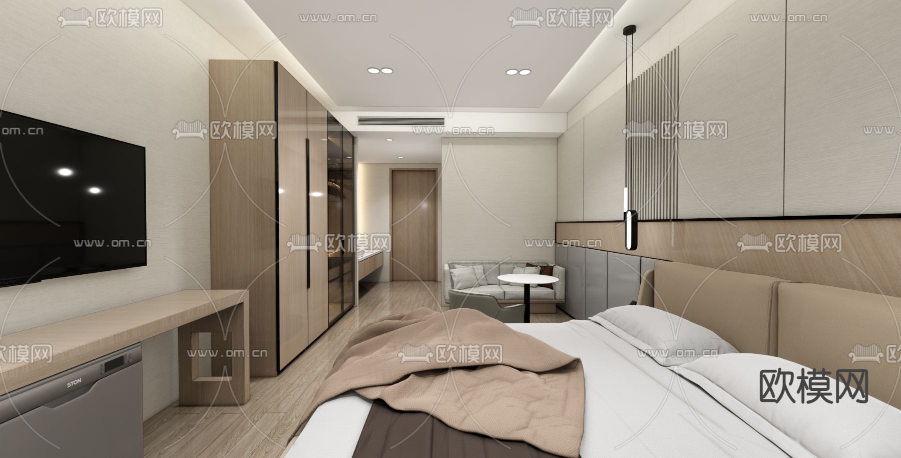 酒店宾馆 客房su模型下载（渲染图2）