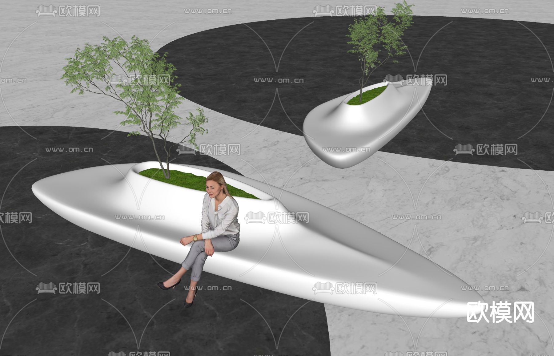 商场休闲座椅 异形座椅su模型下载（渲染图2）