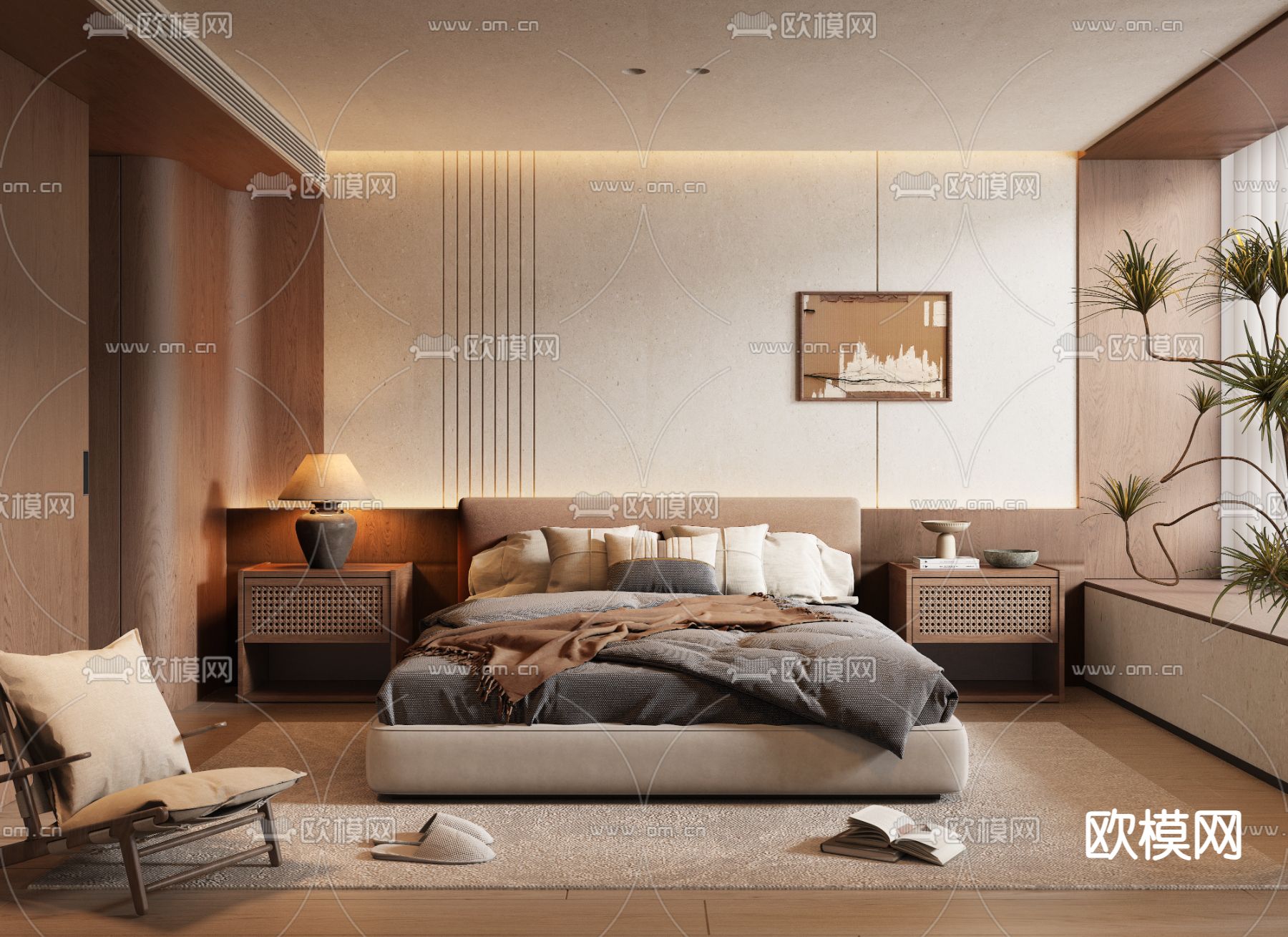 中古风卧室 主人房su模型下载（渲染图2）