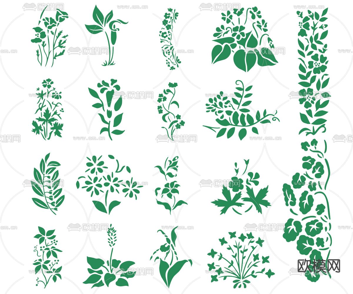 玫瑰牡丹 鲜花剪影 墙贴 墙饰su模型下载（渲染图2）