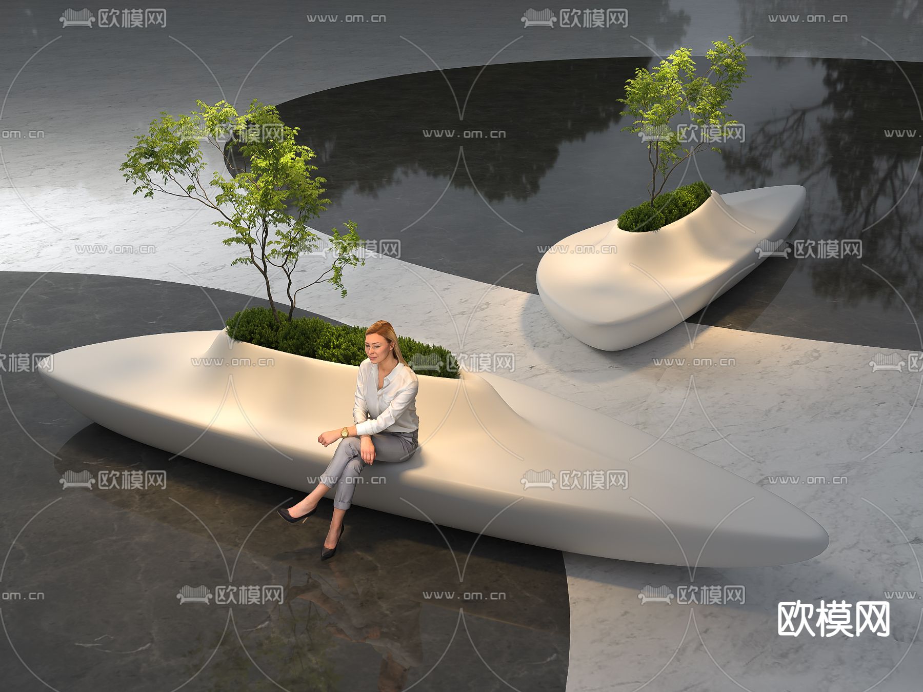 商场休闲座椅 异形座椅su模型下载（渲染图1）