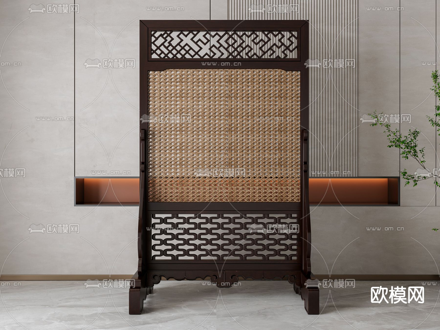 新中式屏风 隔断3d模型下载