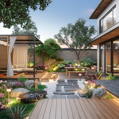  现代庭院景观 后花园su模型 