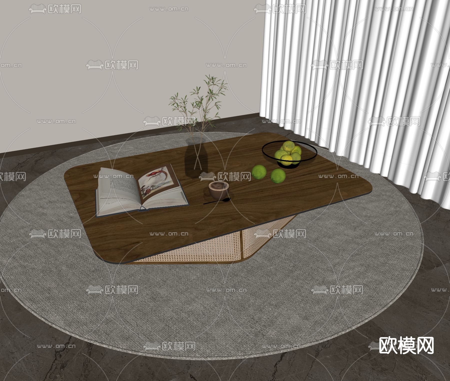 侘寂风茶几su模型下载（渲染图2）