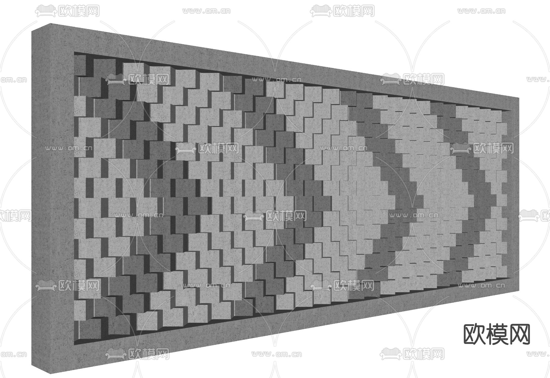 现代水泥砖景墙su模型下载（渲染图1）