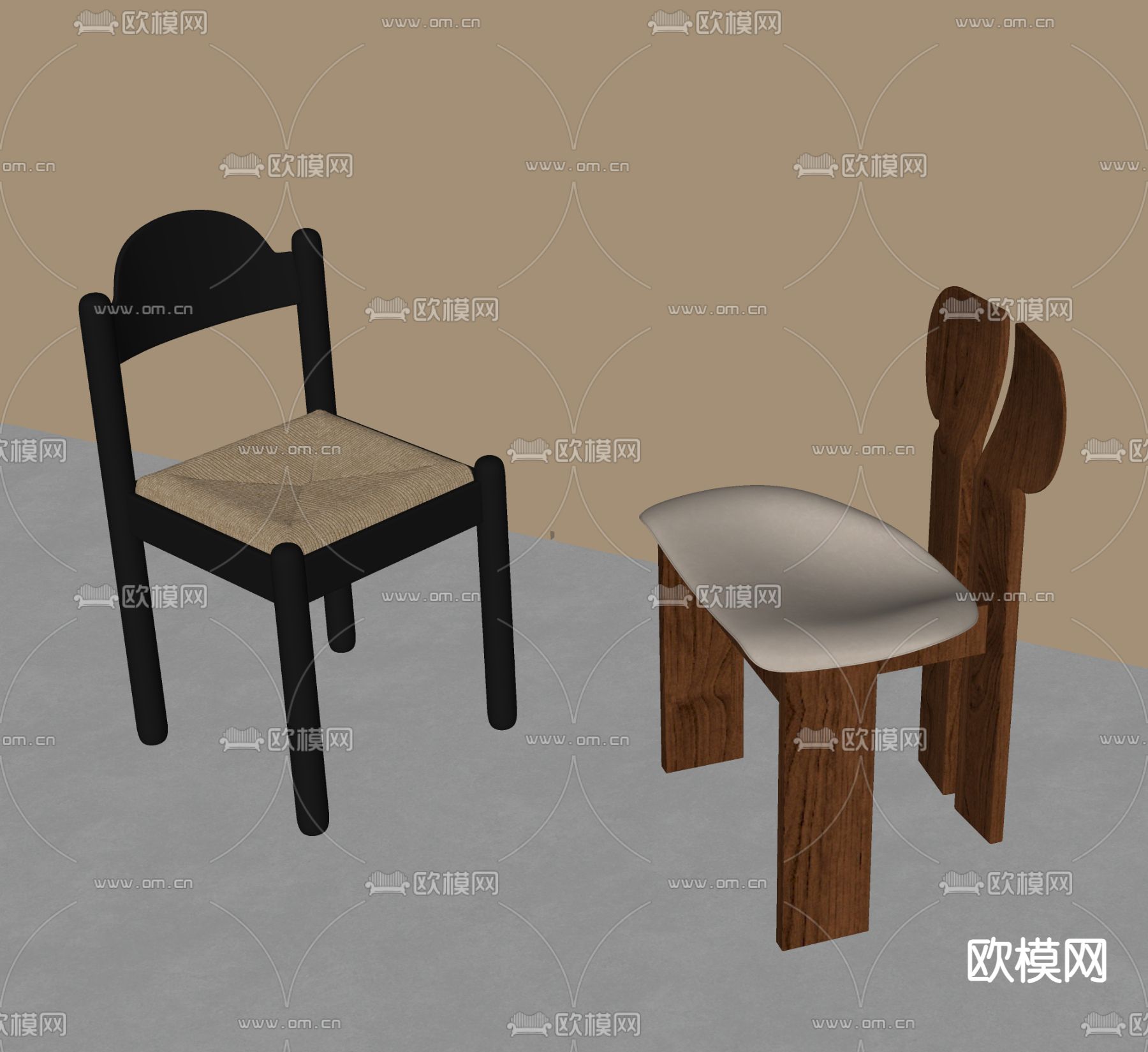 中古风餐椅 椅子 单椅su模型下载（渲染图2）