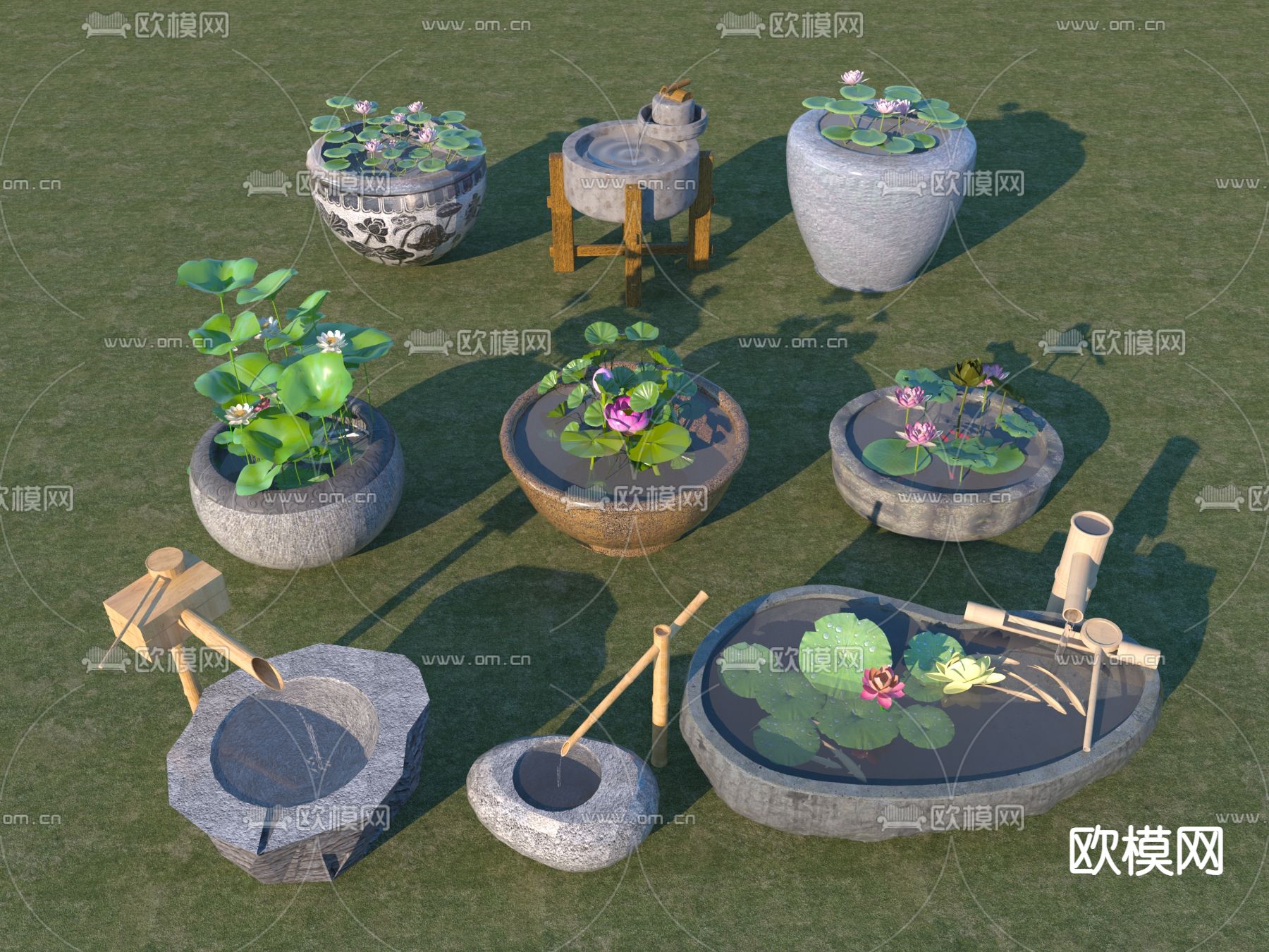 新中式水钵 蹲踞 惊鹿 水缸3d模型下载