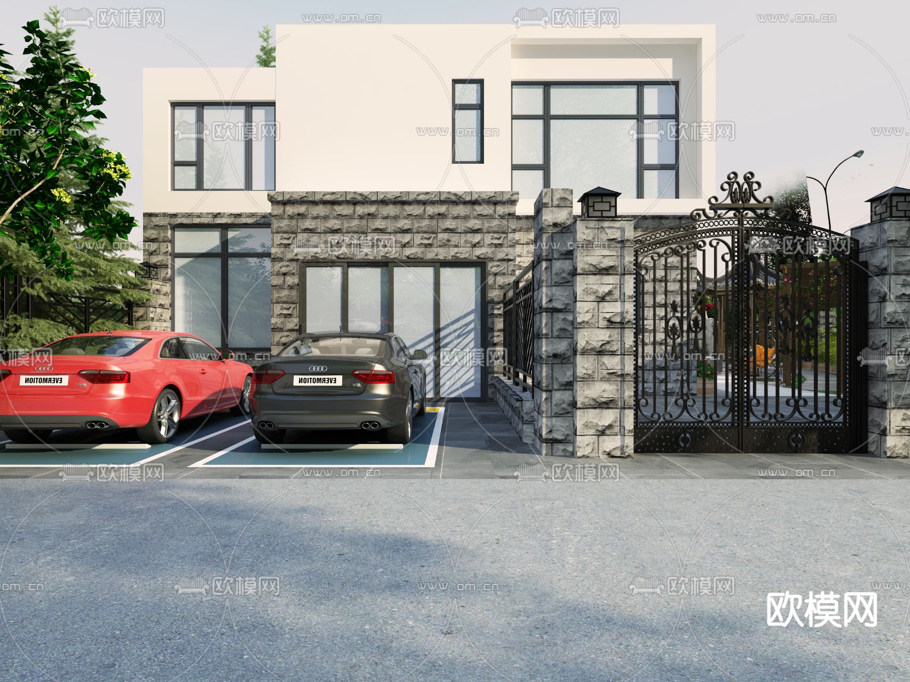 别墅外观 庭院3d模型下载（渲染图2）