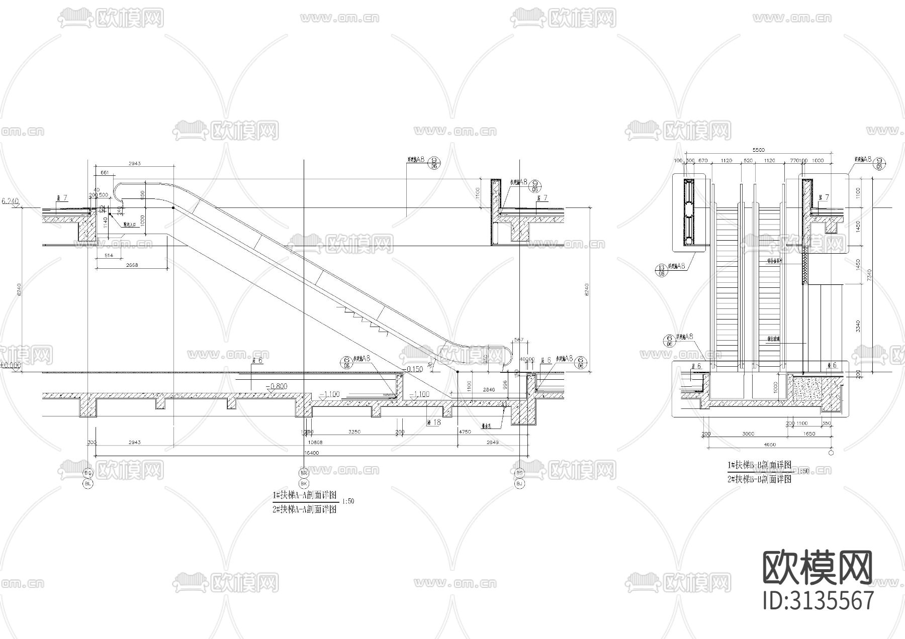 商场自动扶梯cad大样图下载（渲染图1）