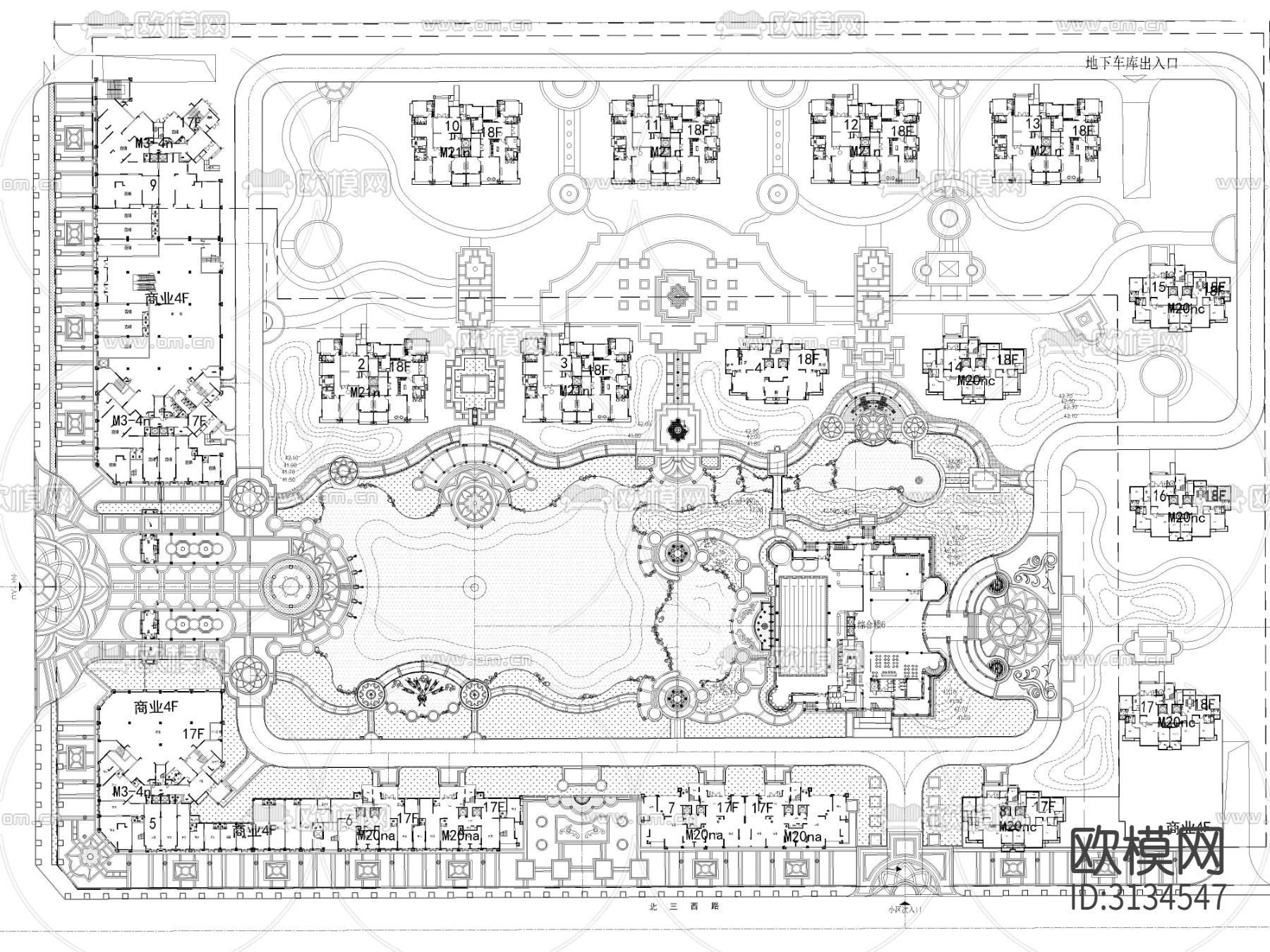 20套精选居住小区cad平面图下载（渲染图4）