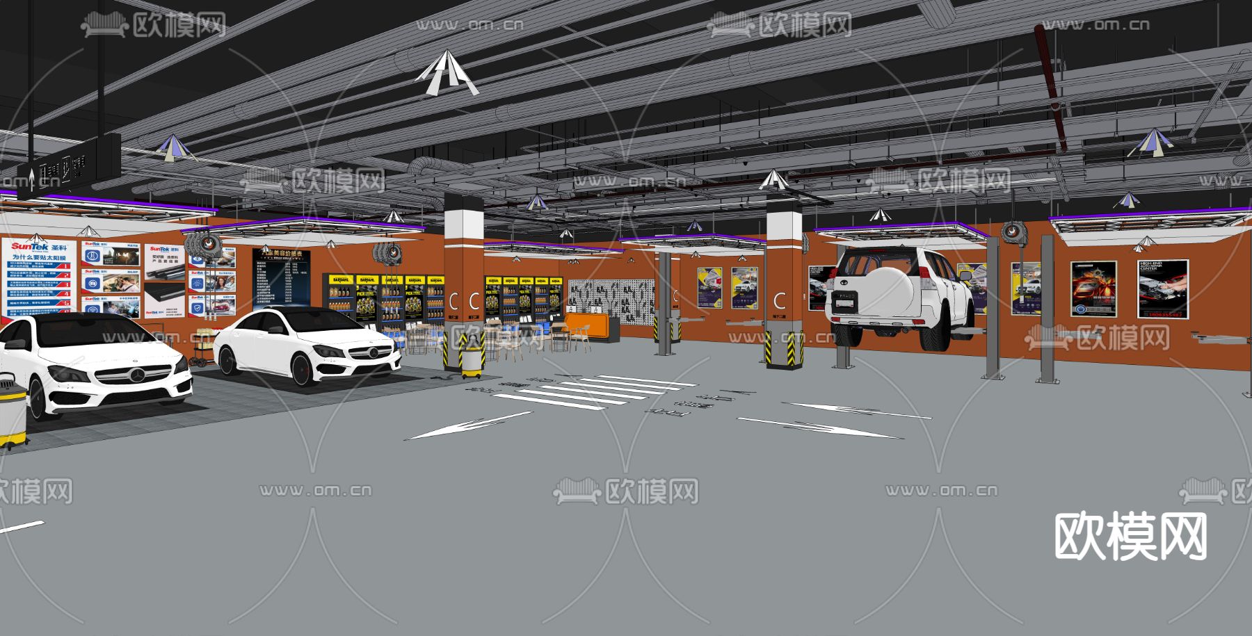地下室洗车店 汽修店su模型下载（渲染图4）