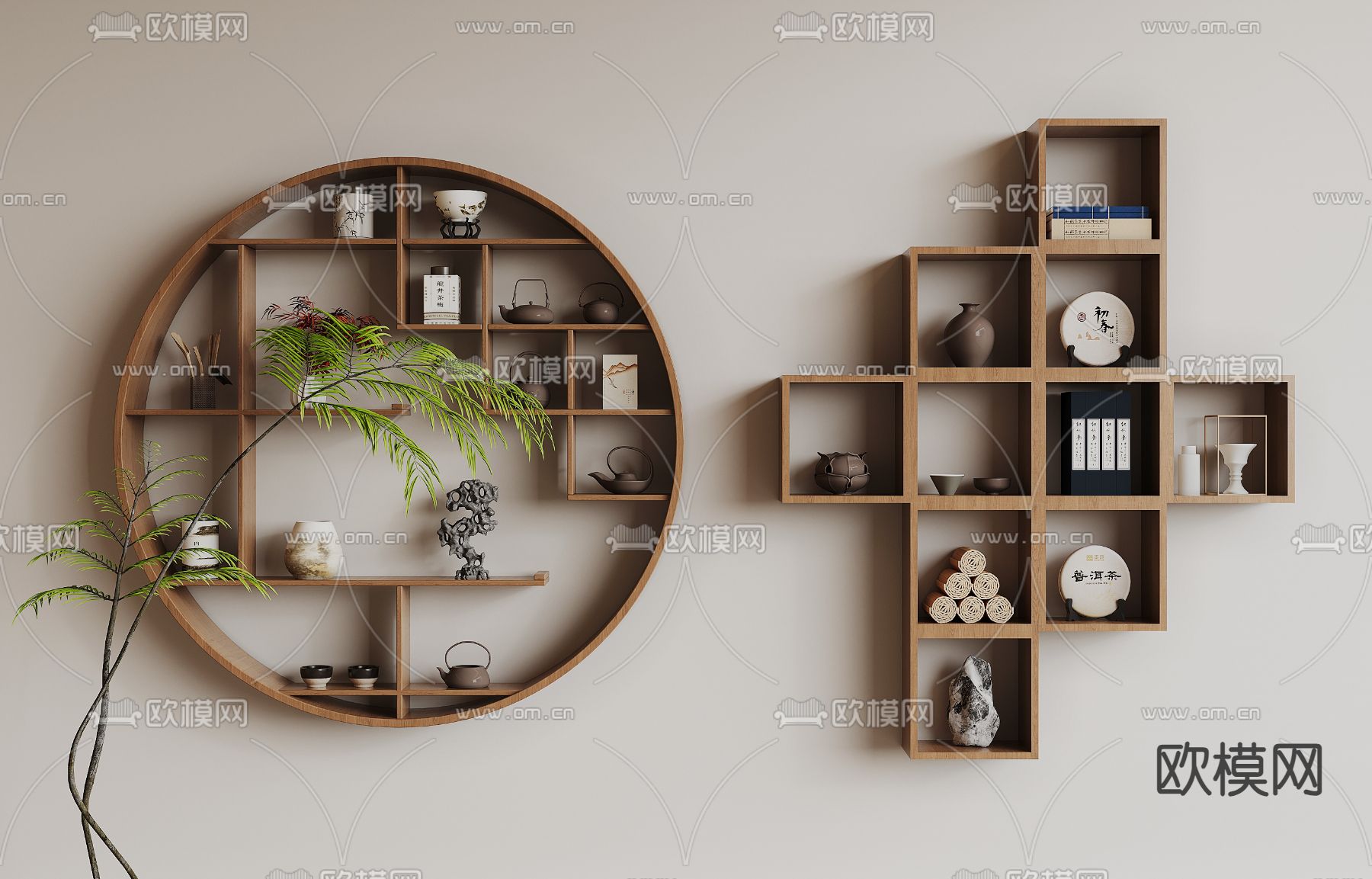 新中式置物架 茶架su模型下载（渲染图3）