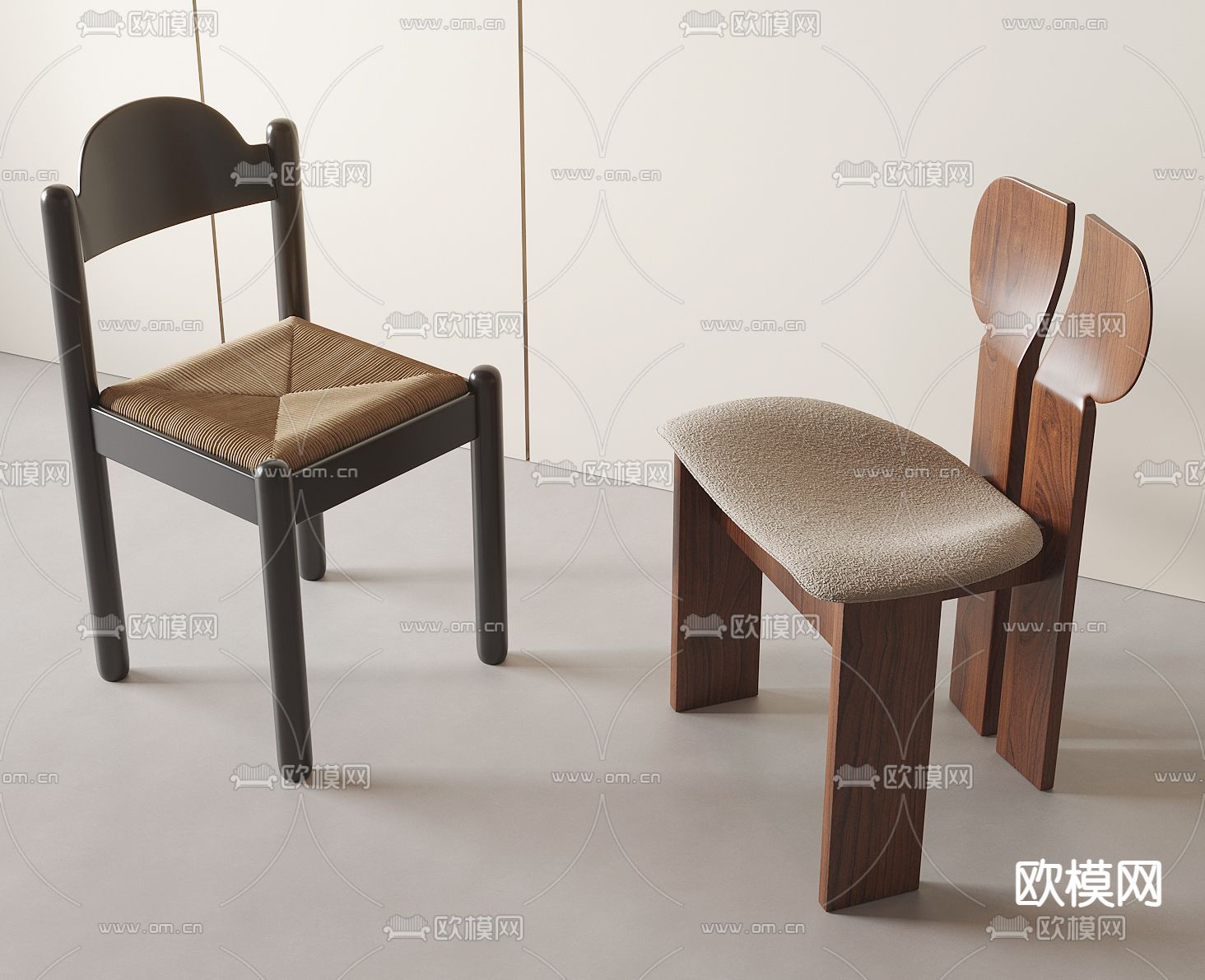 中古风餐椅 椅子 单椅su模型下载（渲染图1）