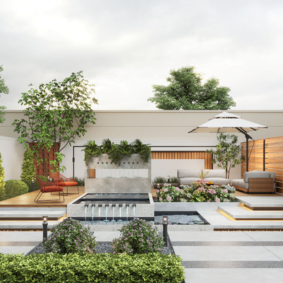  现代庭院景观 后花园su模型 