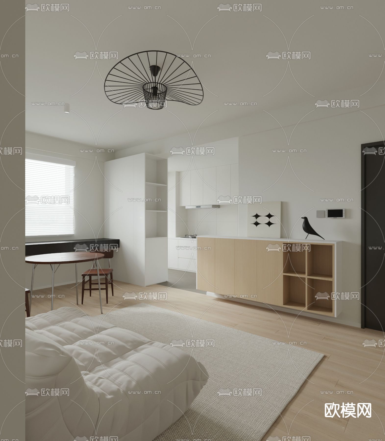 奶油风公寓 客餐厅3d模型下载（渲染图2）