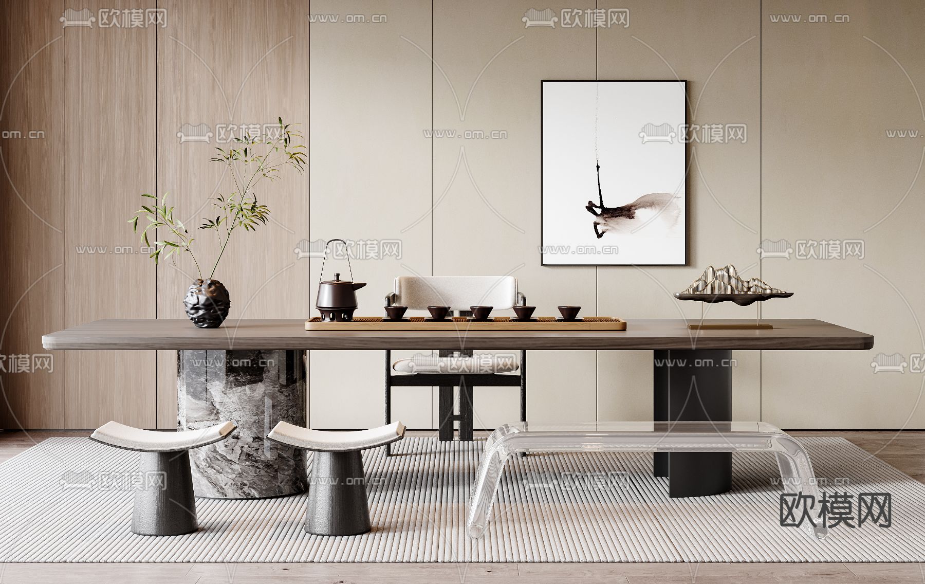 新中式茶桌 茶台3d模型下载