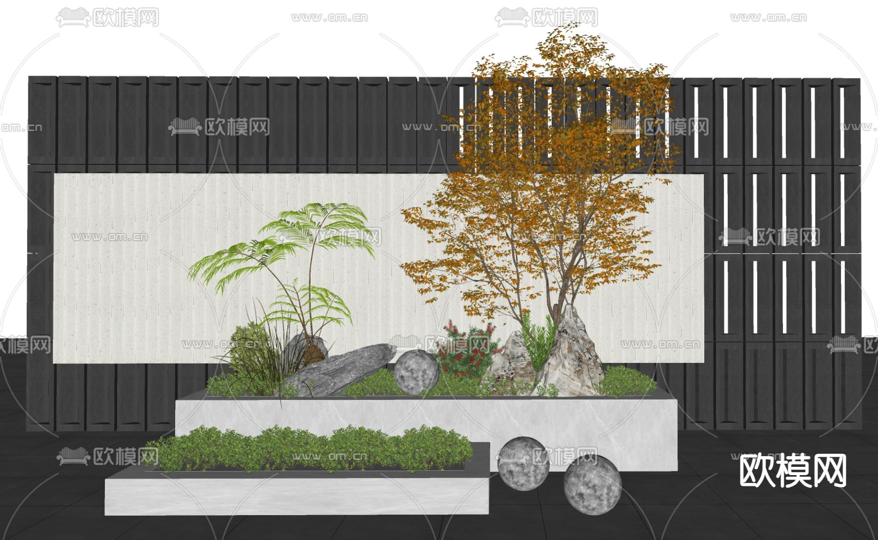 花箱花槽 植物堆su模型下载（渲染图1）