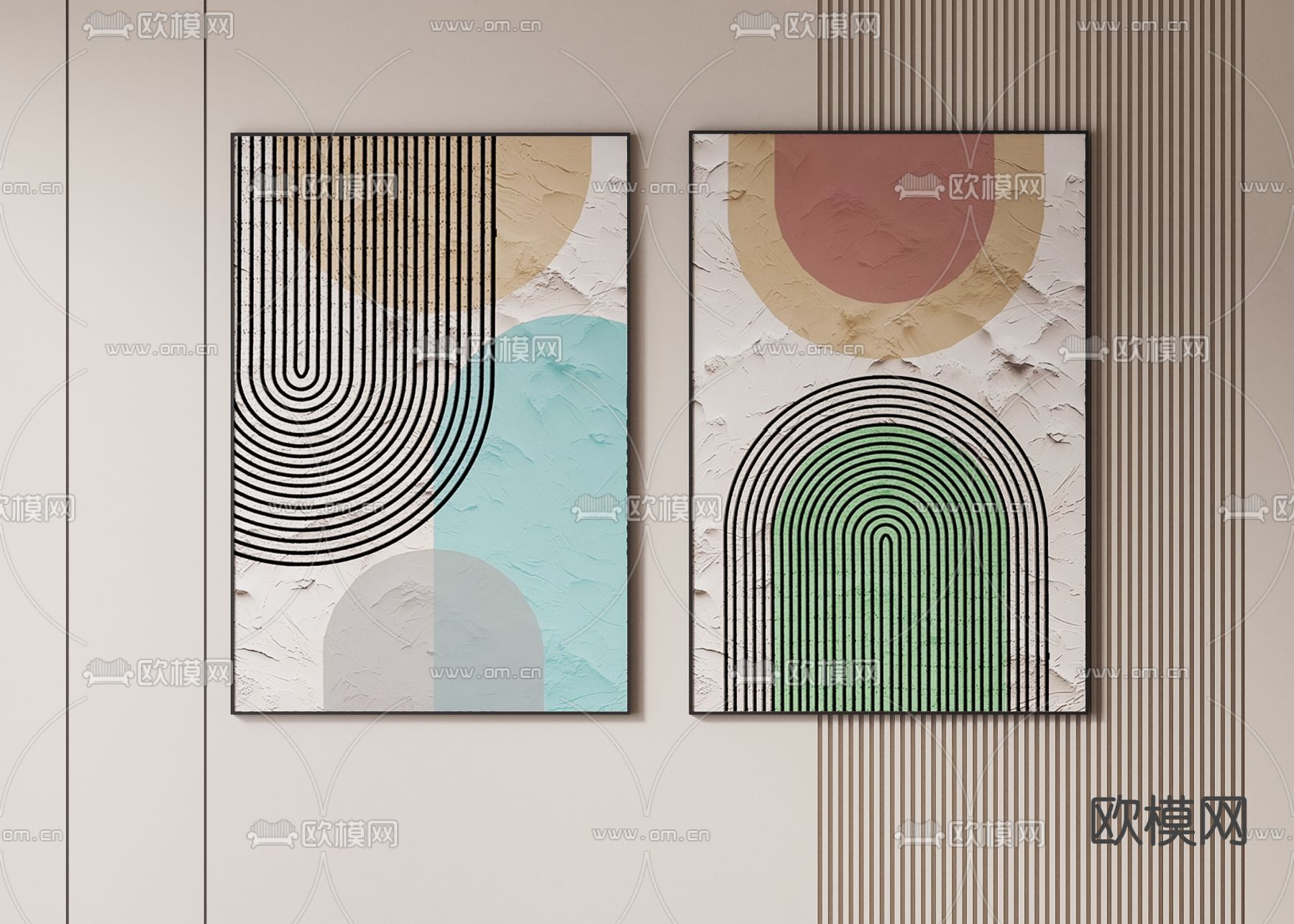 现代简约画 肌理挂画su模型下载