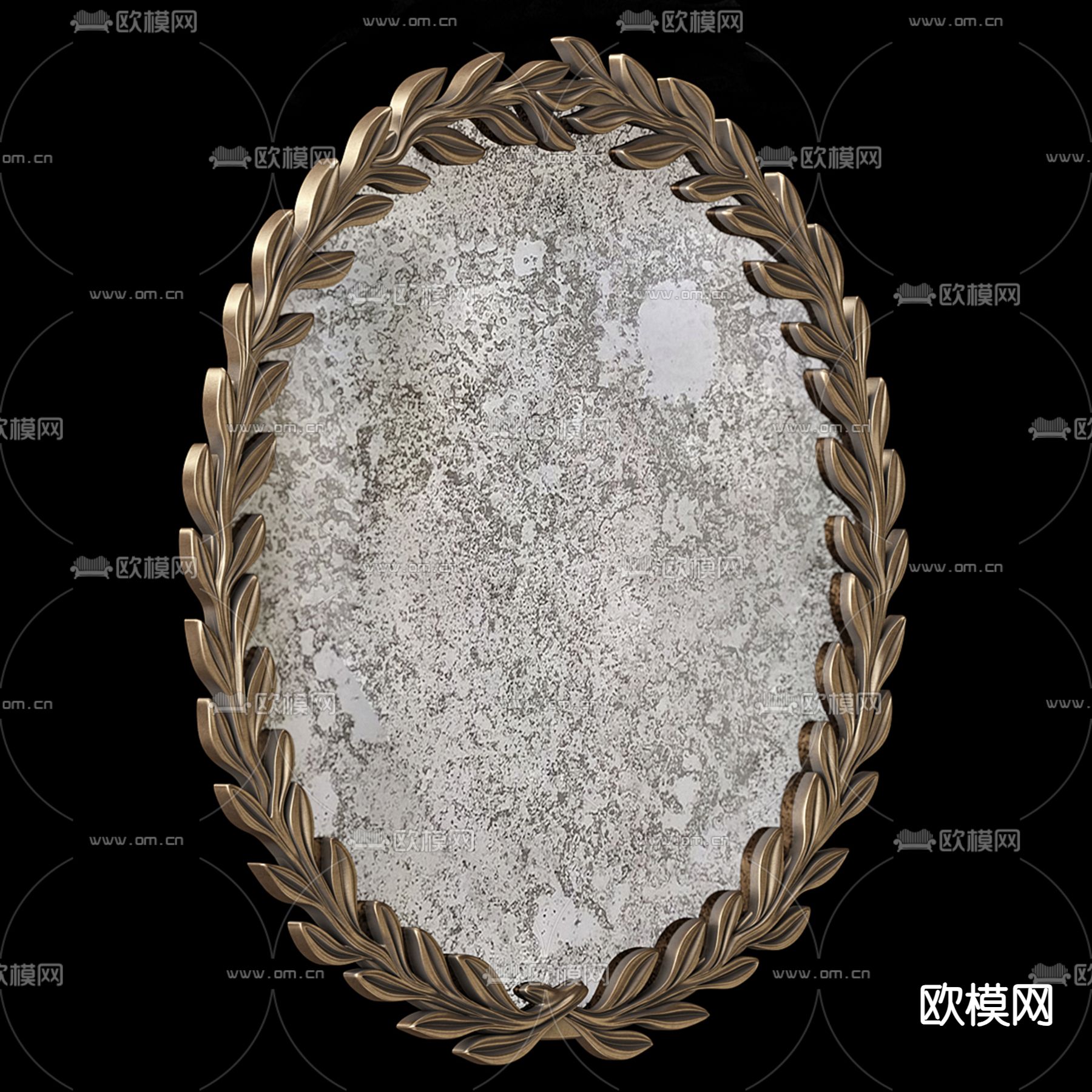 复古 黄铜花边镜子3d模型下载（渲染图1）