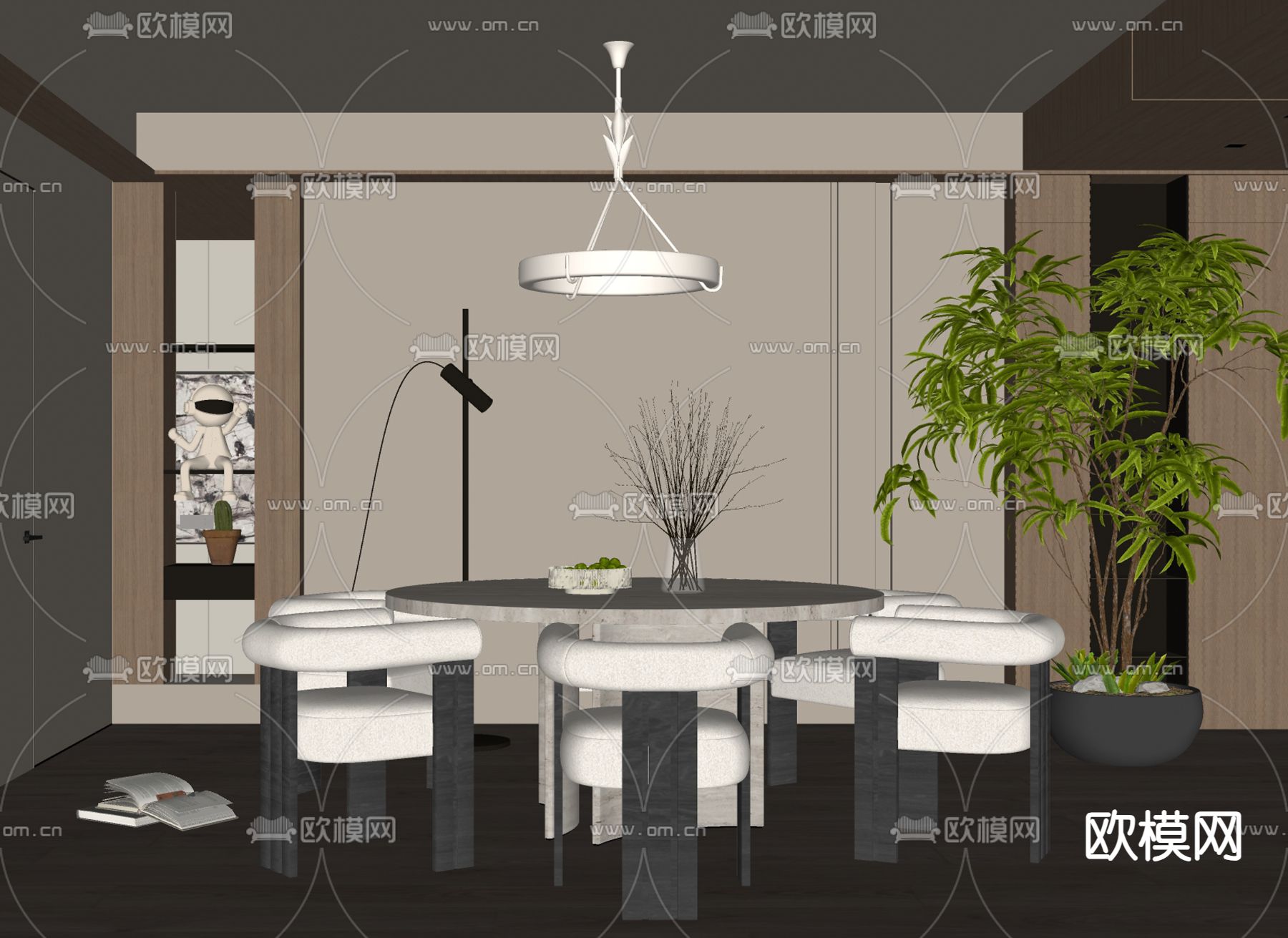 现代餐厅 圆餐桌su模型下载（渲染图2）