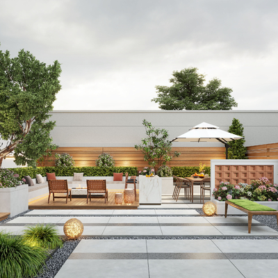  现代庭院景观 后花园su模型 