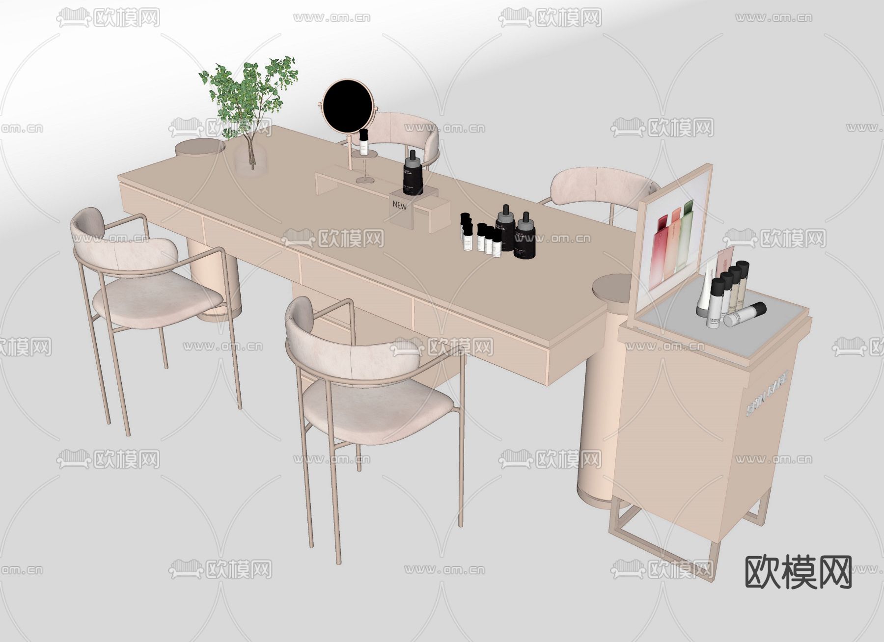 化妆品 中岛展台 美甲桌su模型下载（渲染图2）