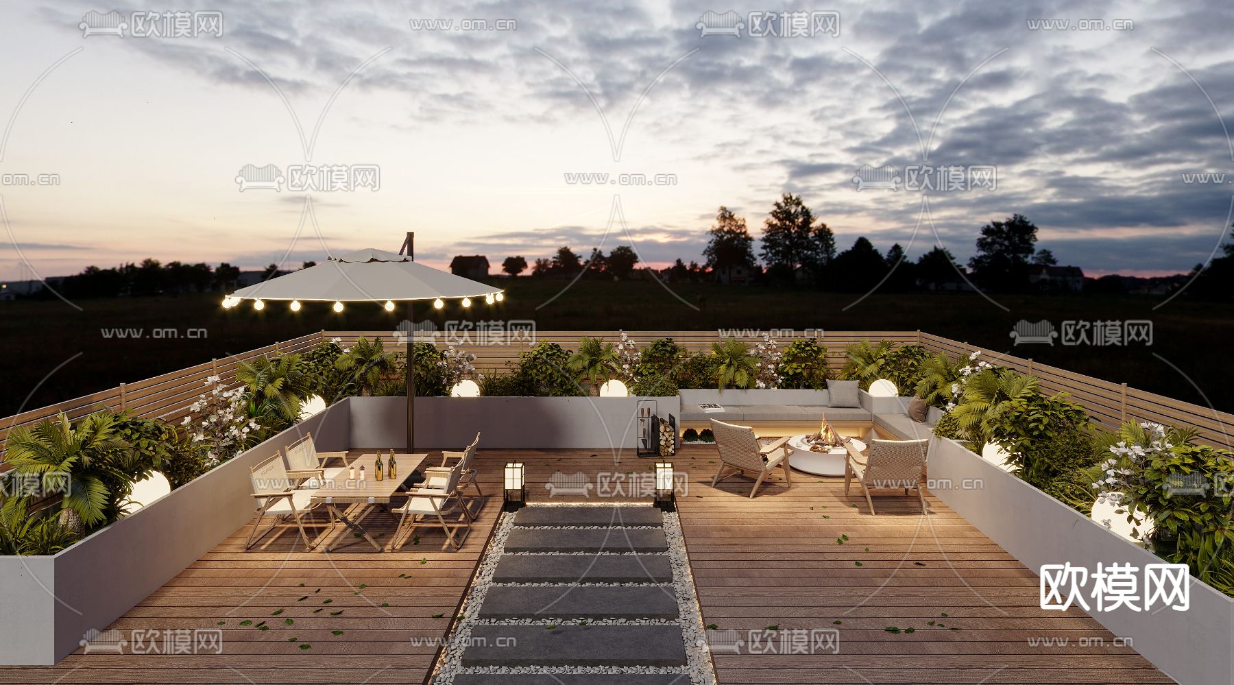 现代阳台 露台 屋顶花园3d模型下载