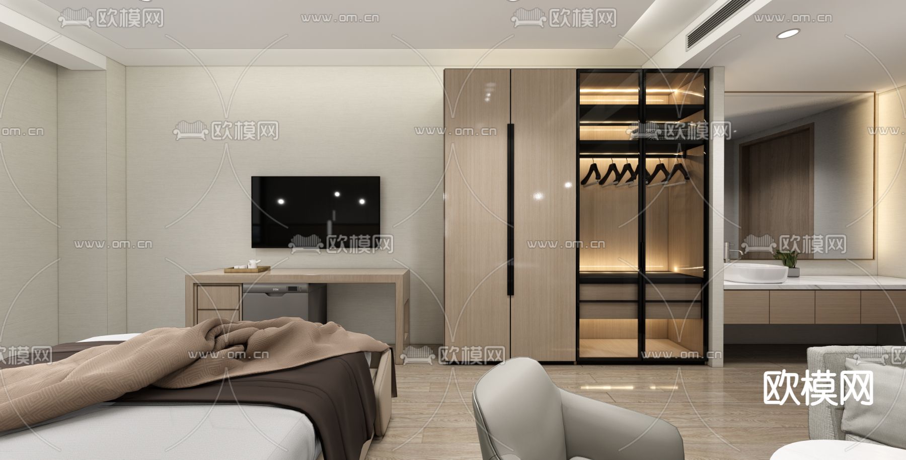 酒店宾馆 客房su模型下载（渲染图3）