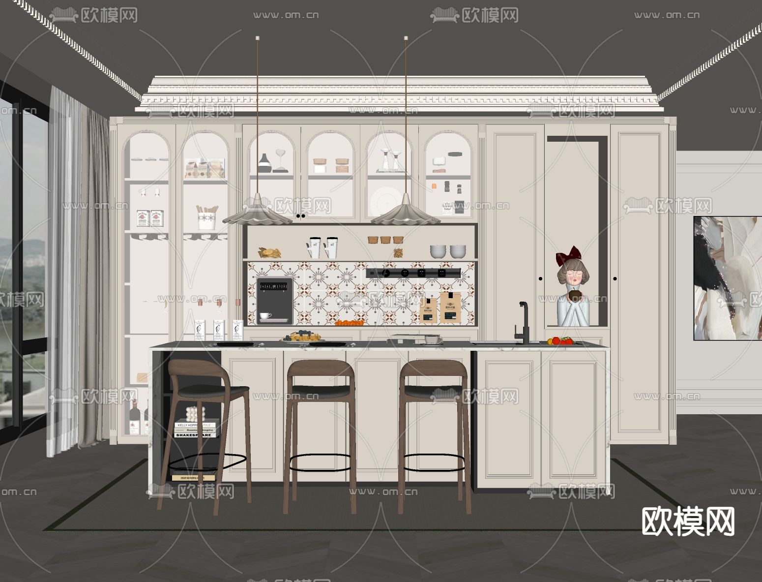 法式餐厅su模型下载（渲染图1）