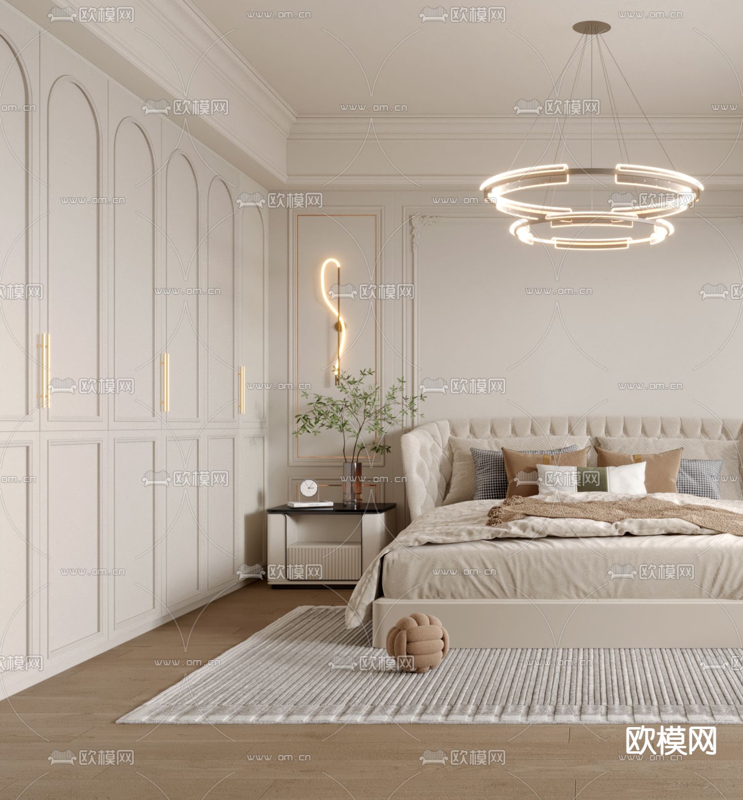 简欧卧室 主人房3d模型下载（渲染图2）
