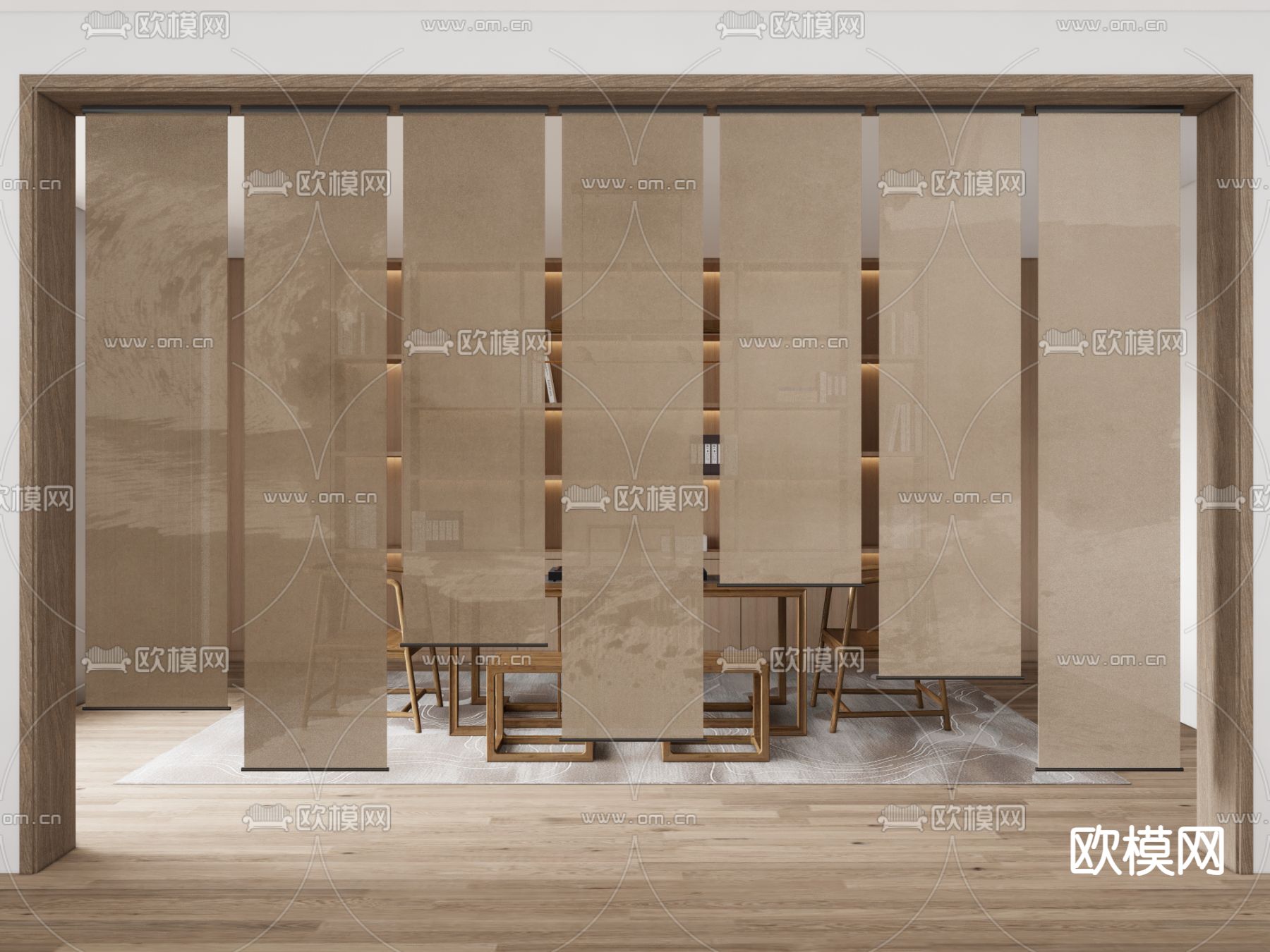 新中式水墨山水纱帘 挂帘 窗帘 隔断su模型下载（渲染图2）