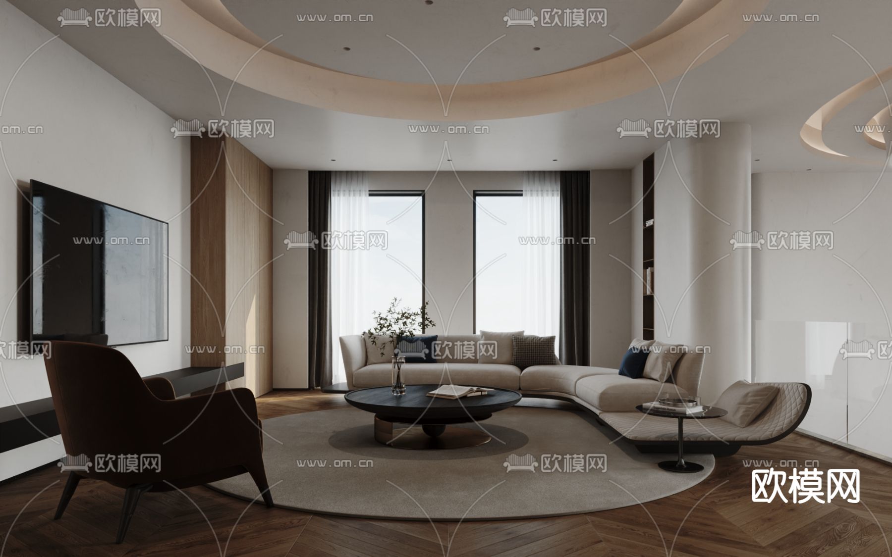 现代别墅客厅su模型下载（渲染图5）