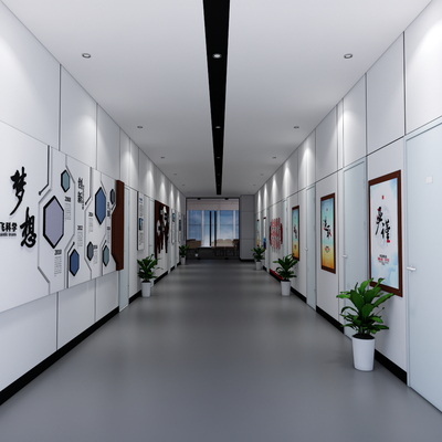  公司过道 走廊展示区su模型 
