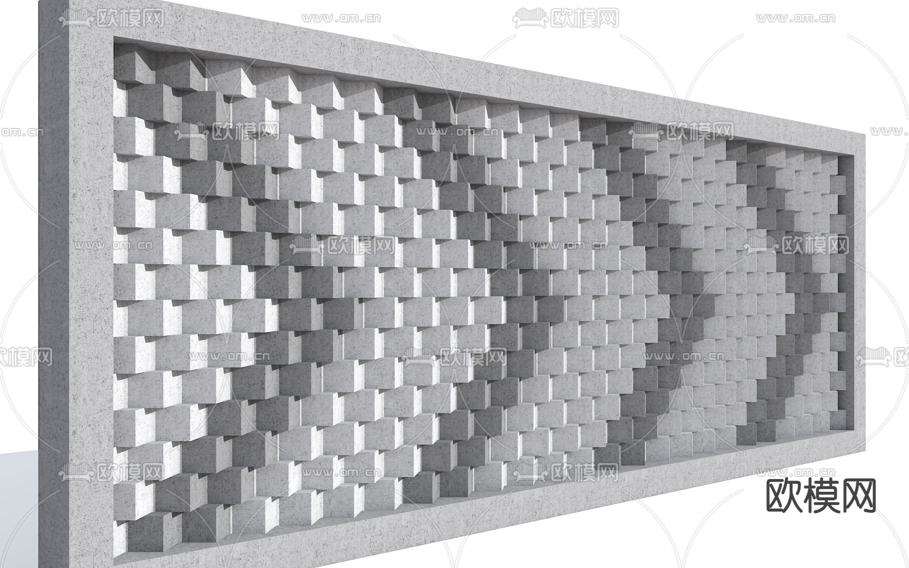 现代水泥砖景墙su模型下载（渲染图2）